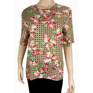 Carlisle Women's Silk Colorful Pink Floral top size 8 Short Sleeve